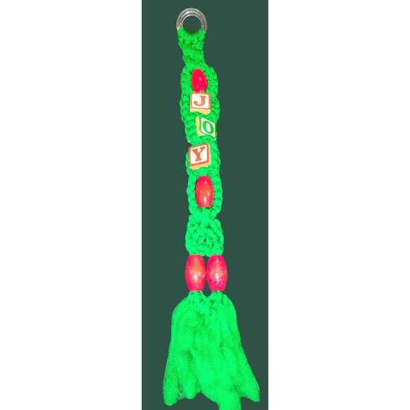 Handcrafted Macrame JOY Decor With Red Beads & Tassels - 23"×3" - Picture 1 of 6